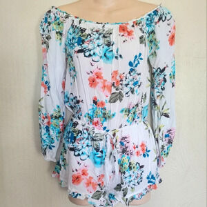 Cotton Candy White Floral Off The Shoulder Romper Size Women's Medium